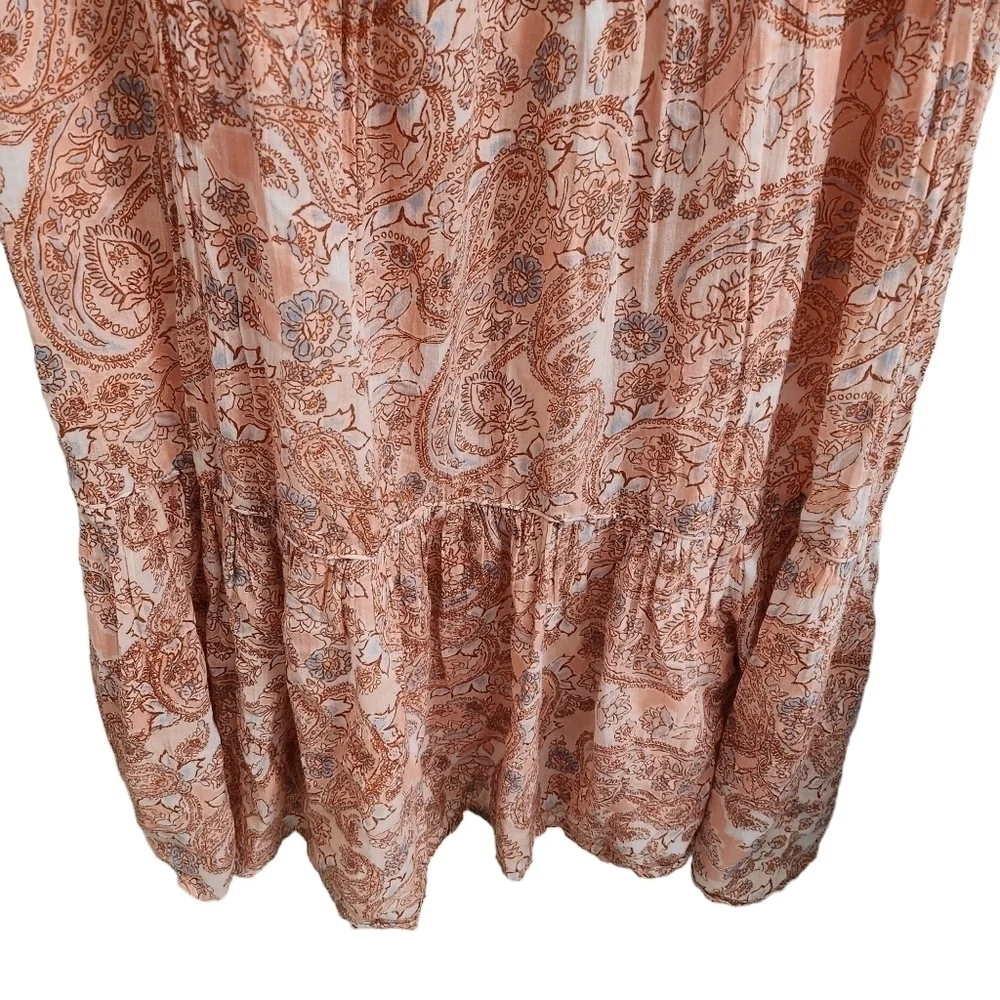 Rachel Zoe Maxi Dress Small Pink Empire Paisley Tiered‎ V-Neck Boho Summer Beach